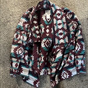 Geometric Aztec Western Patterned Open Front Cardigan